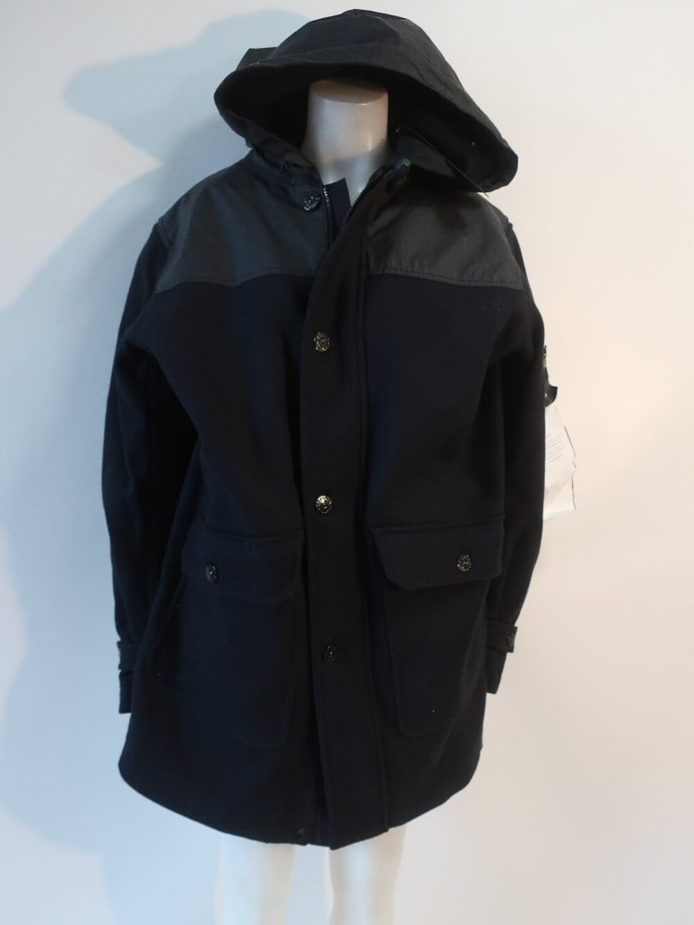 NWT Stone Island Black (Item-24) Wool Blend Hood Panno Speciale Duffel Coat 3XL